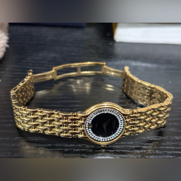 577. Raymond Weil Fidelio Black Dial With Double-Row Diamonds Gold Watch - Picture 8 of 16